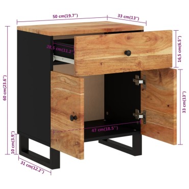 vidaXL Κομοδίνο 50x33x60cm Μασίφ Ξύλο Ακακίας & Επεξεργ. Ξύλο 1 τεμ.