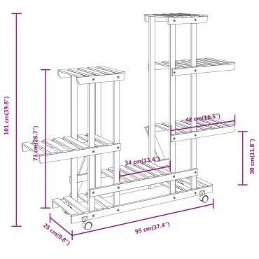 vidaXL Βάση Λουλουδιών Τροχήλατη 95x25x101 εκ. από Μασίφ Ξύλο Ελάτης