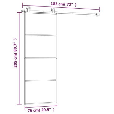 vidaXL Συρόμενη Πόρτα με Μηχανισμό 76x205 εκ. Γυαλί ESG & Αλουμίνιο