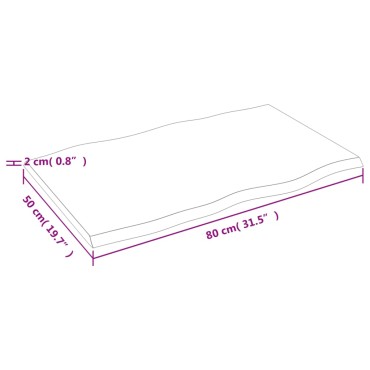 vidaXL Επιφ Τραπεζιού Αν Καφέ 80x50x2cm Επ Μασίφ Ξύλο Δρυός Live Edge 1 τεμ.