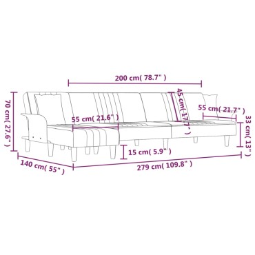vidaXL Καναπές Κρεβάτι Γωνιακός Αν. Γκρι 279x140x70cm Υφασμάτινος 1 τεμ.