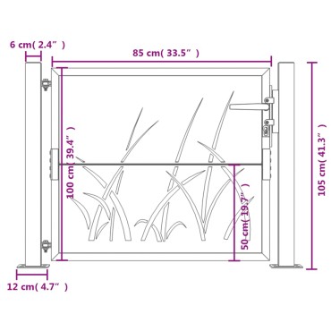 vidaXL Πύλη Κήπου 105 x 105 εκ. Σχέδιο Γρασίδι από Ατσάλι Corten