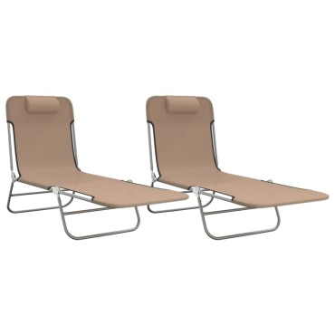 vidaXL Ξαπλώστρες Πτυσσόμενες 2 τεμ. Taupe από Textilene & Ατσάλι 135x54,5x87cm