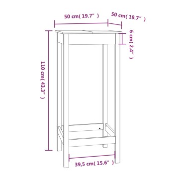 vidaXL Τραπέζι Μπαρ Λευκό 50x50x110cm από Μασίφ Ξύλο Πεύκου 1 τεμ.