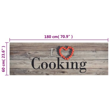 vidaXL Χαλί Κουζίνας Πλενόμενο Γκρι Επιγρ. Cooking 60x180 εκ. Βελούδο