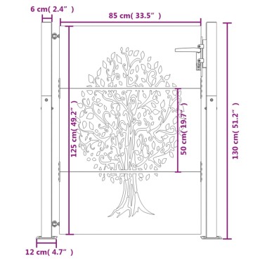 vidaXL Πύλη Κήπου με Σχέδιο Δέντρου 105 x 130 εκ. από Ατσάλι Corten