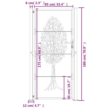 vidaXL Πύλη Κήπου με Σχέδιο Δέντρου 105 x 180 εκ. από Ατσάλι Corten