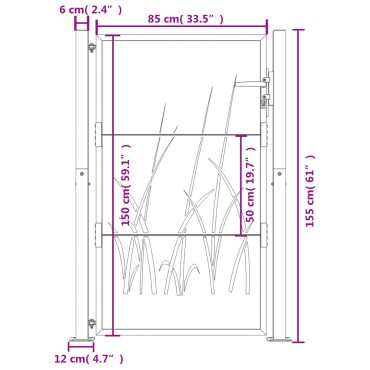 vidaXL Πύλη Κήπου με Σχέδιο Γρασίδι 105 x 155 εκ. από Ατσάλι Corten