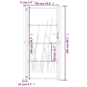 vidaXL Πύλη Κήπου με Σχέδιο Γρασίδι 105 x 205 εκ. από Ατσάλι Corten