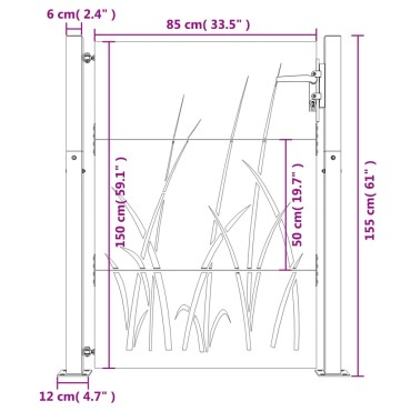 vidaXL Πύλη Κήπου με Σχέδιο Γρασίδι 105 x 155 εκ. από Ατσάλι Corten