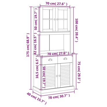 vidaXL Βιτρίνα VIGO Γκρι 78x40x175cm από Μασίφ Ξύλο Πεύκου 1 τεμ.