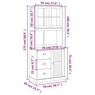 vidaXL Βιτρίνα VIGO Λευκή 78x40x175cm από Μασίφ Ξύλο Πεύκου 1 τεμ.