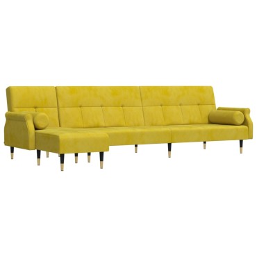 vidaXL Καναπές Κρεβάτι Γωνιακός Κίτρινος 271x140x70cm Βελούδινος 1 τεμ.