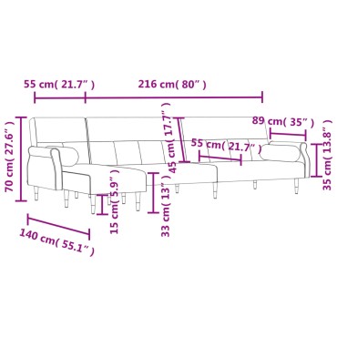 vidaXL Καναπές Κρεβάτι Γωνιακός Κίτρινος 271x140x70cm Βελούδινος 1 τεμ.