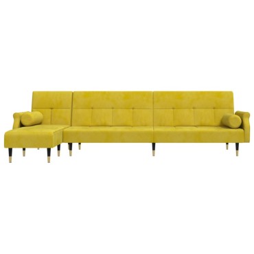 vidaXL Καναπές Κρεβάτι Γωνιακός Κίτρινος 271x140x70cm Βελούδινος 1 τεμ.