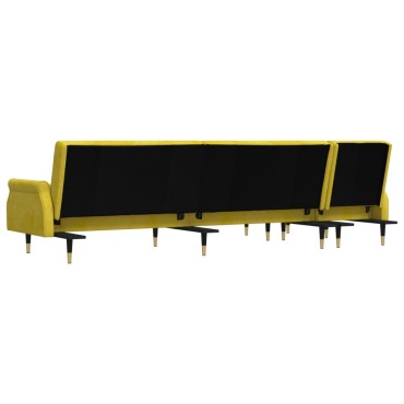 vidaXL Καναπές Κρεβάτι Γωνιακός Κίτρινος 271x140x70cm Βελούδινος 1 τεμ.