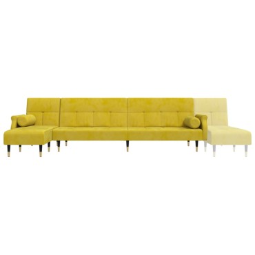 vidaXL Καναπές Κρεβάτι Γωνιακός Κίτρινος 271x140x70cm Βελούδινος 1 τεμ.