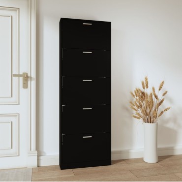 vidaXL Παπουτσοθήκη Μαύρη 59x17x169cm από Επεξεργασμένο Ξύλο