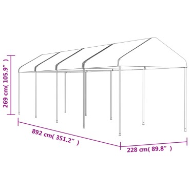 vidaXL Κιόσκι με Τέντα Λευκό 8,92 x 2,28 x 2,69 μ. από Πολυαιθυλένιο