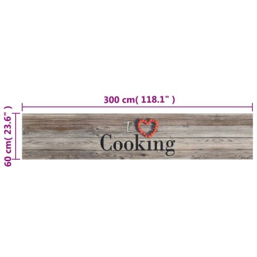 vidaXL Χαλί Κουζίνας Πλενόμενο Γκρι Επιγρ. Cooking 60x300 εκ. Βελούδο