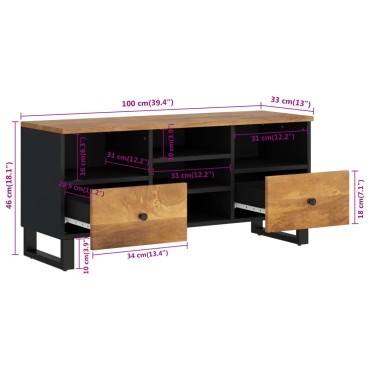 vidaXL Έπιπλο Τηλεόρασης 100x33x46cm Μασίφ Ξύλο Μάνγκο & Επεξ. Ξύλο