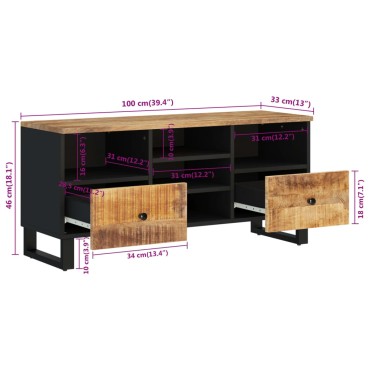 vidaXL Έπιπλο Τηλεόρασης 100x33x46cm Μασίφ Ξύλο Μάνγκο & Επεξ. Ξύλο