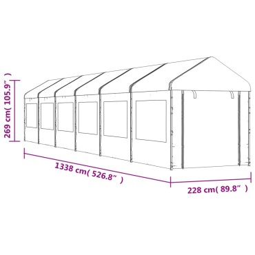vidaXL Κιόσκι με Τέντα Λευκό 13,38 x 2,28 x 2,69 μ. από Πολυαιθυλένιο