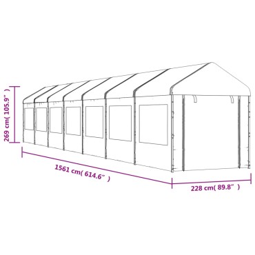 vidaXL Κιόσκι με Τέντα Λευκό 15,61 x 2,28 x 2,69 μ. από Πολυαιθυλένιο