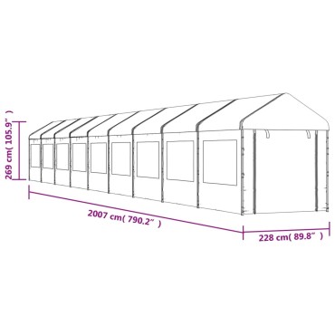 vidaXL Κιόσκι με Τέντα Λευκό 20,07 x 2,28 x 2,69 μ. από Πολυαιθυλένιο