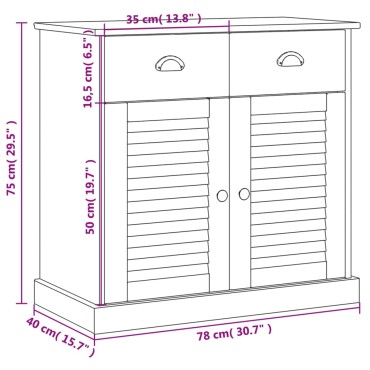 vidaXL Ντουλάπι με Συρτάρια VIGO Γκρι 78x40x75cm Μασίφ Ξύλο Πεύκου 1 τεμ.