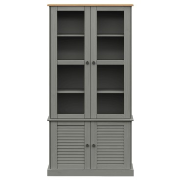 vidaXL Βιτρίνα VIGO Γκρι 85x35x170cm από Μασίφ Ξύλο Πεύκου 1 τεμ.