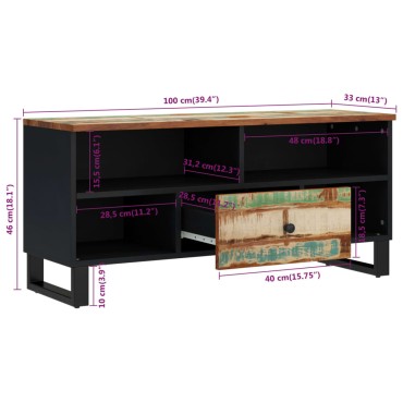vidaXL Έπιπλο Τηλεόρασης 100x33x46cm Μασίφ Ανακυκλ. Ξύλο & Επεξ. Ξύλο