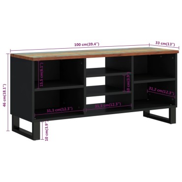 vidaXL Έπιπλο Τηλεόρασης 100x33x46cm Μασίφ Ανακυκλ. Ξύλο & Επεξ. Ξύλο