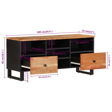 vidaXL Έπιπλο Τηλεόρασης 100x33x46cm Μασίφ Ξύλο Ακακίας & Επεξ. Ξύλο