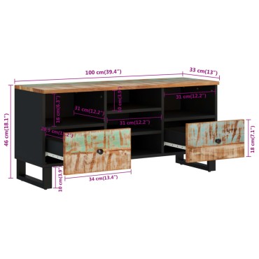 vidaXL Έπιπλο Τηλεόρασης 100x33x46cm Μασίφ Ανακυκλ. Ξύλο & Επεξ. Ξύλο