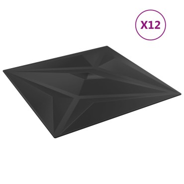 vidaXL Πάνελ Τοίχου 12 τεμ. Μαύρα Σχέδιο Αστέρι 50x50 εκ. 3 μ² XPS