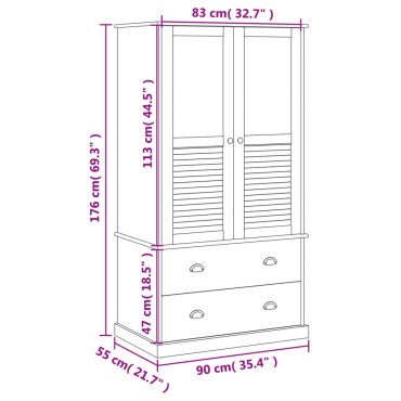 vidaXL Ντουλάπα VIGO Γκρι 90x55x170cm από Μασίφ Ξύλο Πεύκου 1 τεμ.