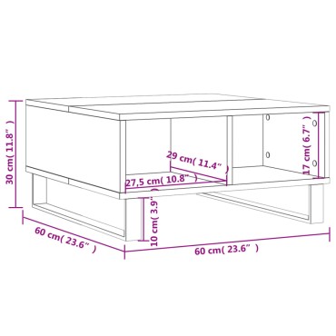 vidaXL Τραπεζάκι Σαλονιού Λευκό 60x60x30cm Επεξεργασμένο Ξύλο 1 τεμ.