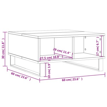 vidaXL Τραπεζάκι Σαλονιού Γκρι Sonoma 60x60x30cm Επεξεργασμένο Ξύλο 1 τεμ.