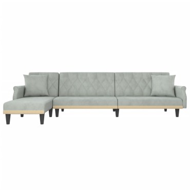 vidaXL Καναπές Κρεβάτι Γωνιακός Αν. Γκρι 271x140x70cm Βελούδινος 1 τεμ.