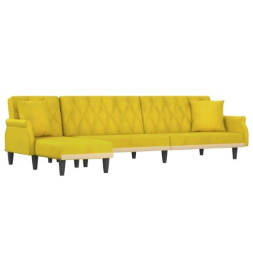 vidaXL Καναπές Κρεβάτι Γωνιακός Κίτρινος 271x140x70cm Βελούδινος 1 τεμ.