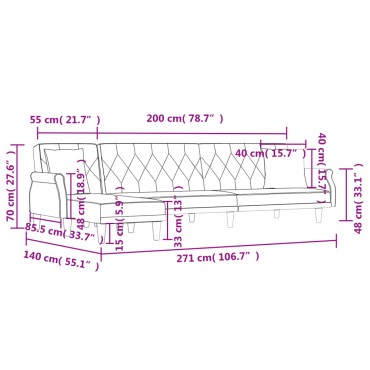 vidaXL Καναπές Κρεβάτι Γωνιακός Κίτρινος 271x140x70cm Βελούδινος 1 τεμ.