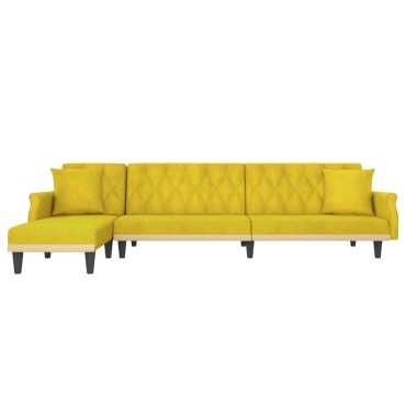 vidaXL Καναπές Κρεβάτι Γωνιακός Κίτρινος 271x140x70cm Βελούδινος 1 τεμ.