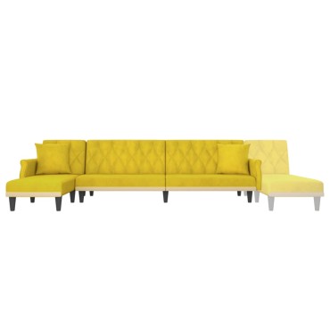 vidaXL Καναπές Κρεβάτι Γωνιακός Κίτρινος 271x140x70cm Βελούδινος 1 τεμ.