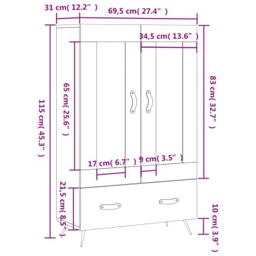 vidaXL Ντουλάπα Καφέ Δρυς 69,5x31x115cm από Επεξεργασμένο Ξύλο 1 τεμ.