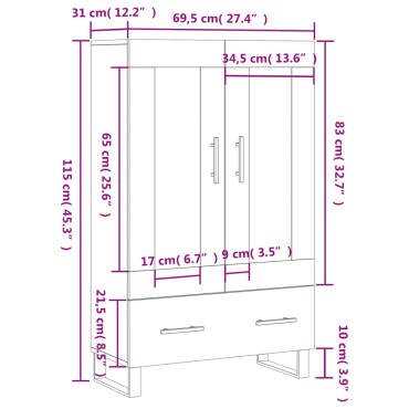 vidaXL Ντουλάπα Λευκή 69,5x31x115cm από Επεξεργασμένο Ξύλο 1 τεμ.