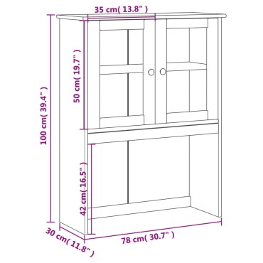 vidaXL Πάνω Ντουλάπι-Βιτρίνα VIGO Λευκό 78x30x100cm Μασίφ Ξύλο Πεύκου 1 τεμ.