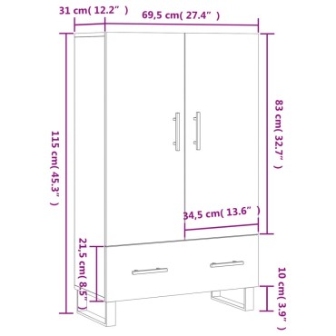 vidaXL Ντουλάπα Λευκή 69,5x31x115cm από Επεξεργασμένο Ξύλο 1 τεμ.