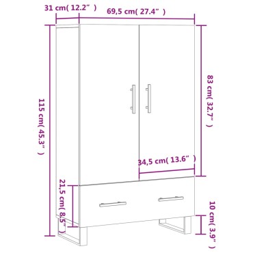 vidaXL Ντουλάπα Γυαλ. Λευκό 69,5x31x115cm από Επεξεργασμένο Ξύλο 1 τεμ.