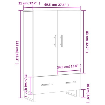 vidaXL Ντουλάπα Καφέ Δρυς 69,5x31x115cm από Επεξεργασμένο Ξύλο 1 τεμ.